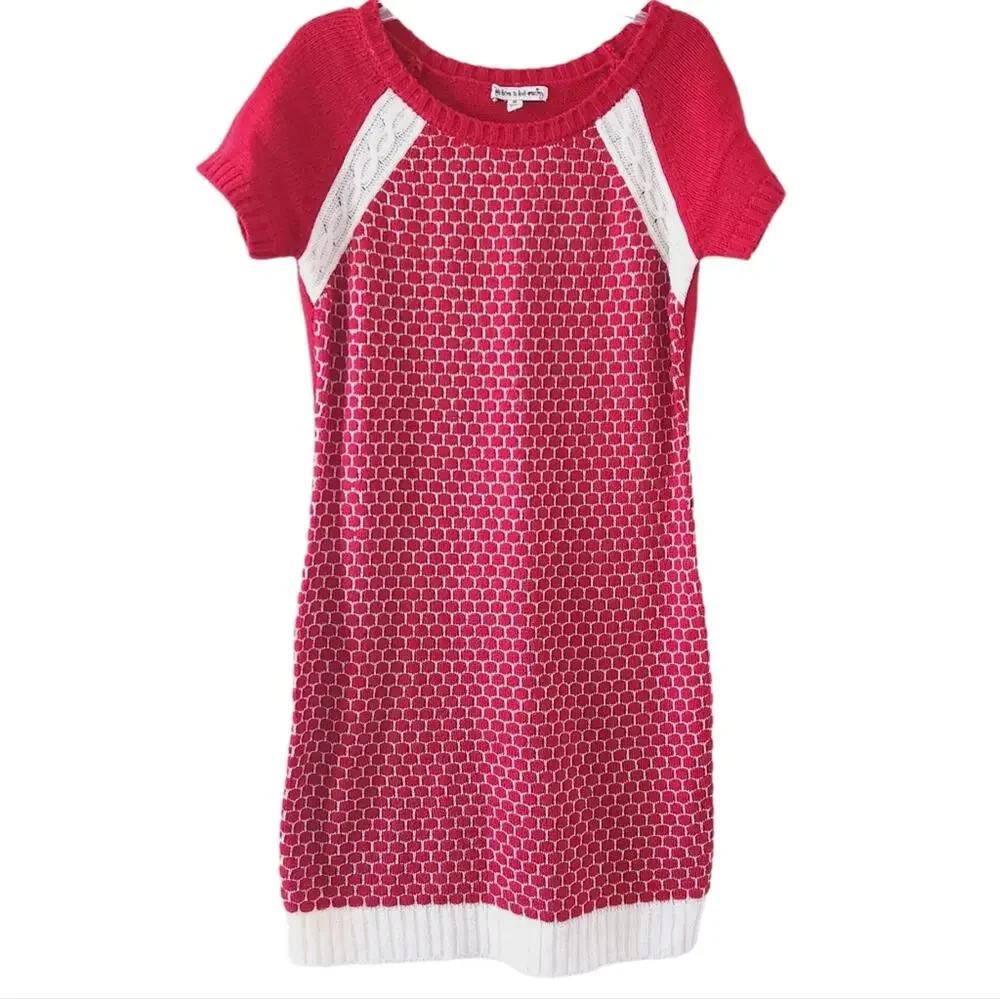 Girls Sweater Dress Size Medium Red White Short Sleeve